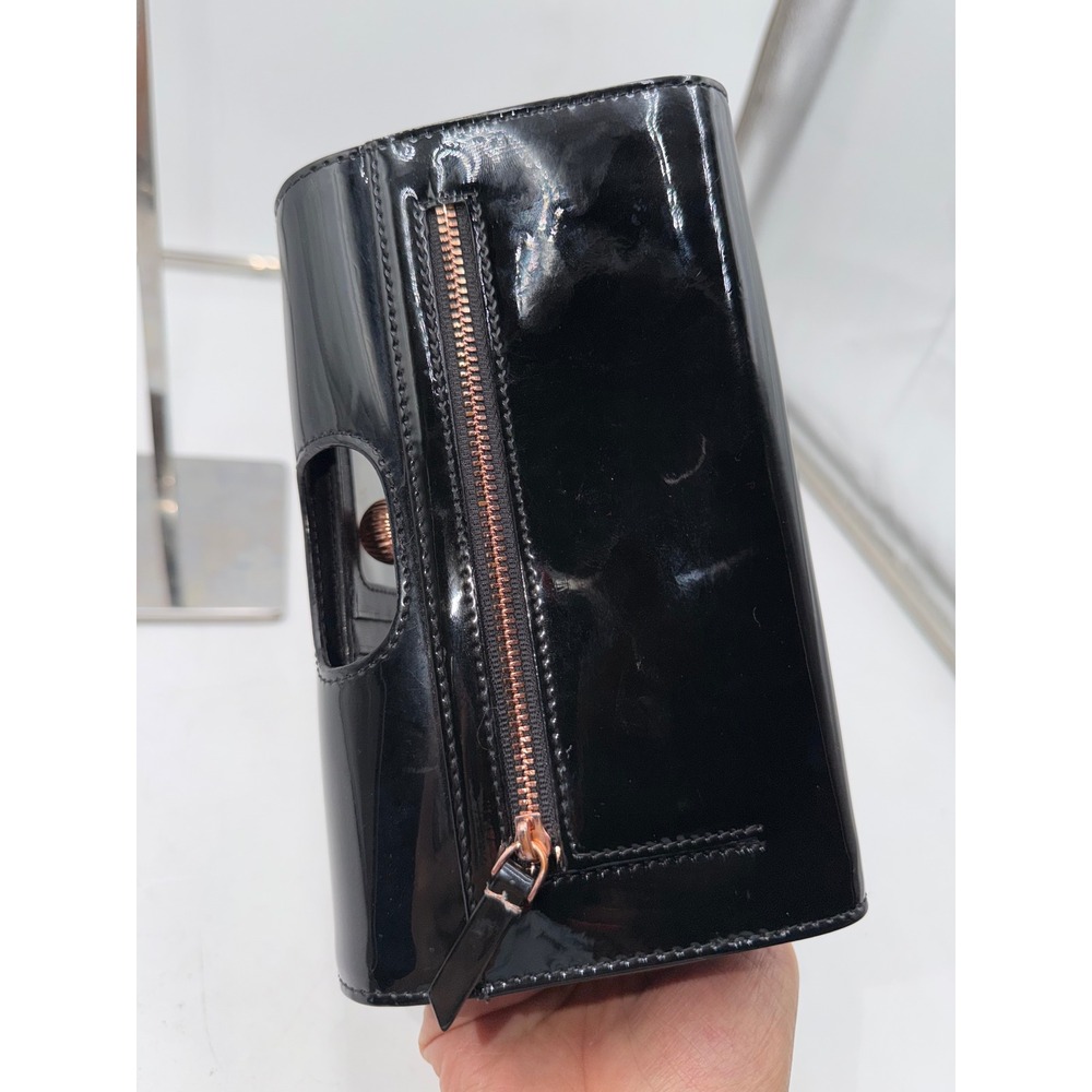 Ted Baker London Black Patent Leather Bobble Clasp Matinee Wallet Rose Gold - Picture 8 of 8